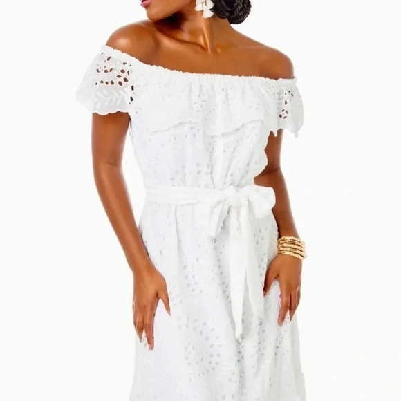 LILLY PULITZER Geri Off-The-Shoulder Long Midi Dress Resort White Size Small - Picture 2 of 10